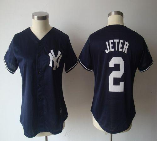 Yankees #2 Derek Jeter Navy Blue Women's Fashion Stitched MLB Jersey - Click Image to Close